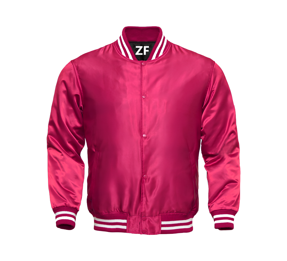 Custom Hot Pink Satin Letterman Jacket for Men-image