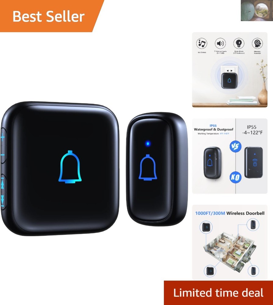 Wireless Doorbell with 66 Melodies Mute Mode Memory Easy Installation