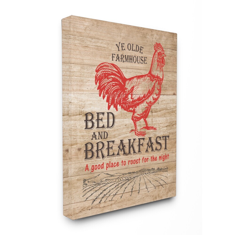 Stupell Bed And Breakfast Red Rooster Vintage Sign Stretched