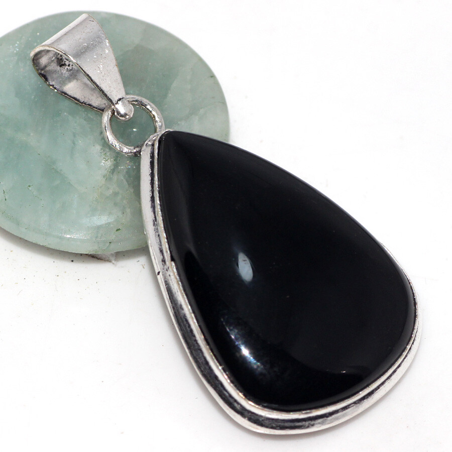 Black Onyx 925 Silver Plated Gemstone Handmade Pendant 1.7