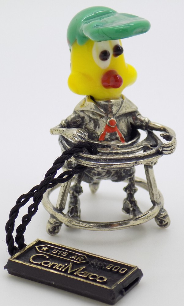 Vintage Italian Handmade Genuine Silver .800 Murano Glass Baby & Walker Figurine