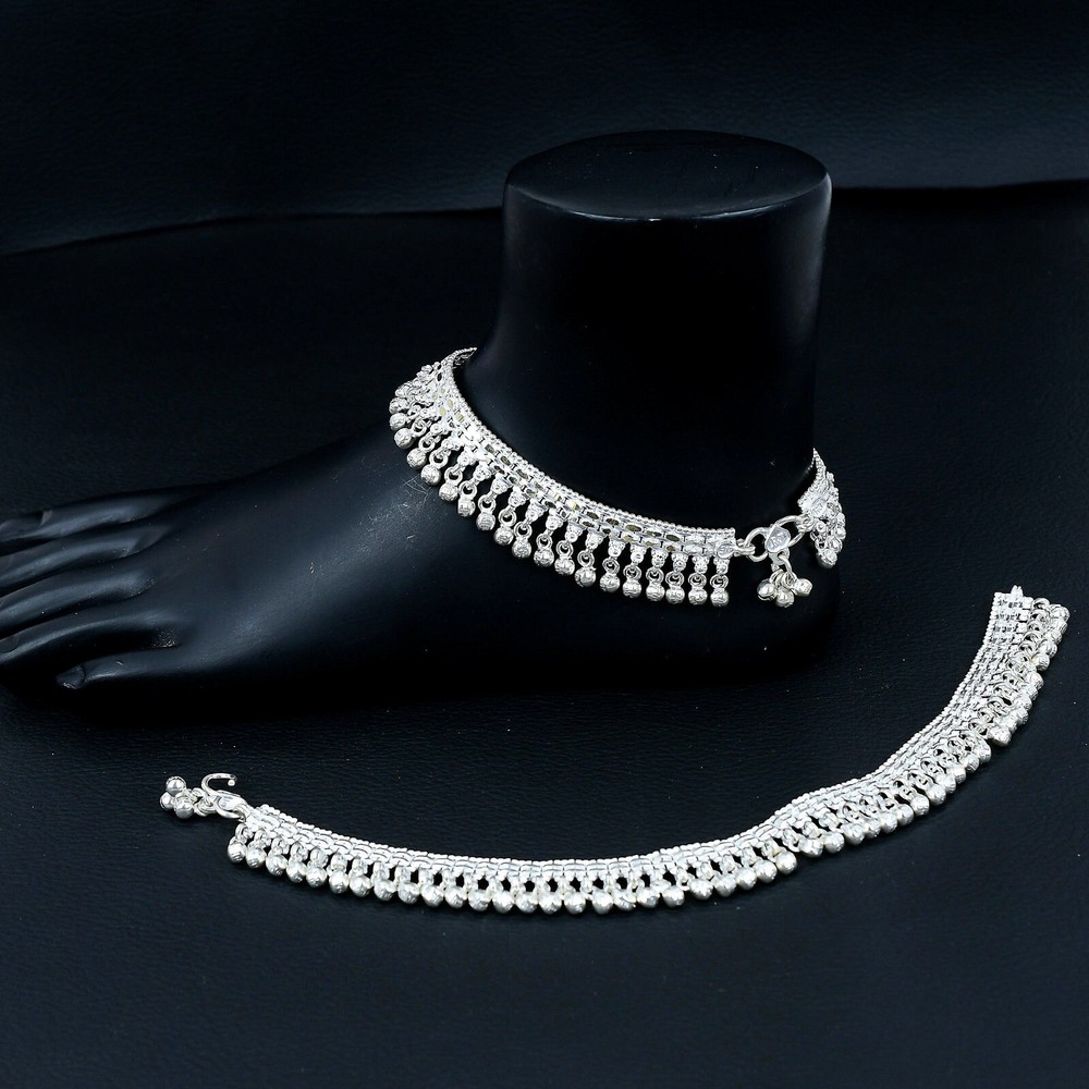 Handmade Pure Silver Indian Payal With Noisy Jingle Bells Gorgeous Single Anklet-image