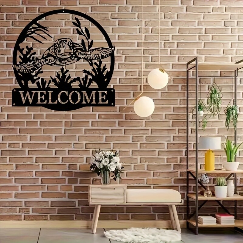 1pc Art Deco Turtle Welcome Marker - Beach-Themed Metal Wall Decor