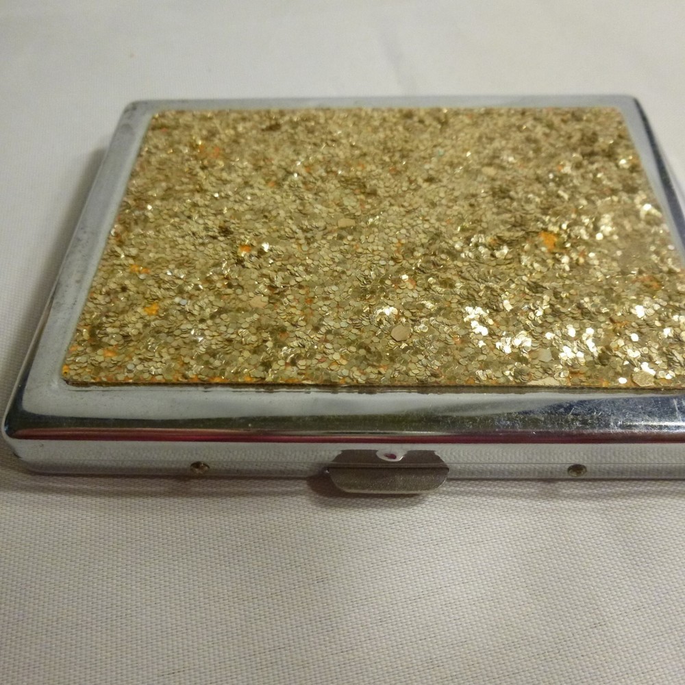 Credit Card / Business Card / Cigarette CASE - Gold Metal flake cover - MINT-image