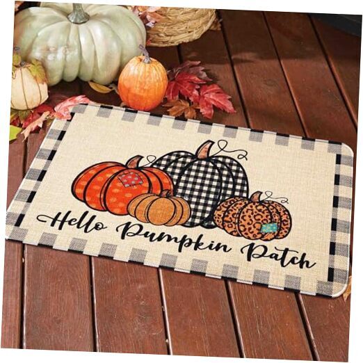 Hello Pumpkin Fall Decorative Doormat 17x30 Inch,Buffalo 17