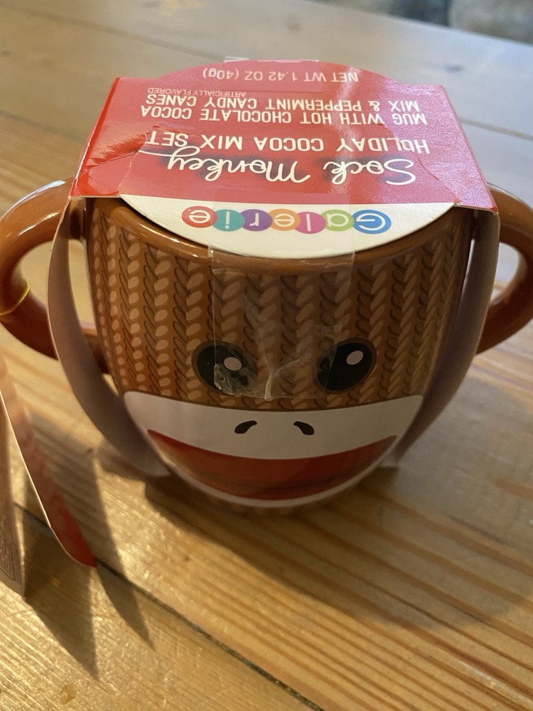Brown Sock Monkey Holiday Cocoa Mix & Mug Gift Set Boxed