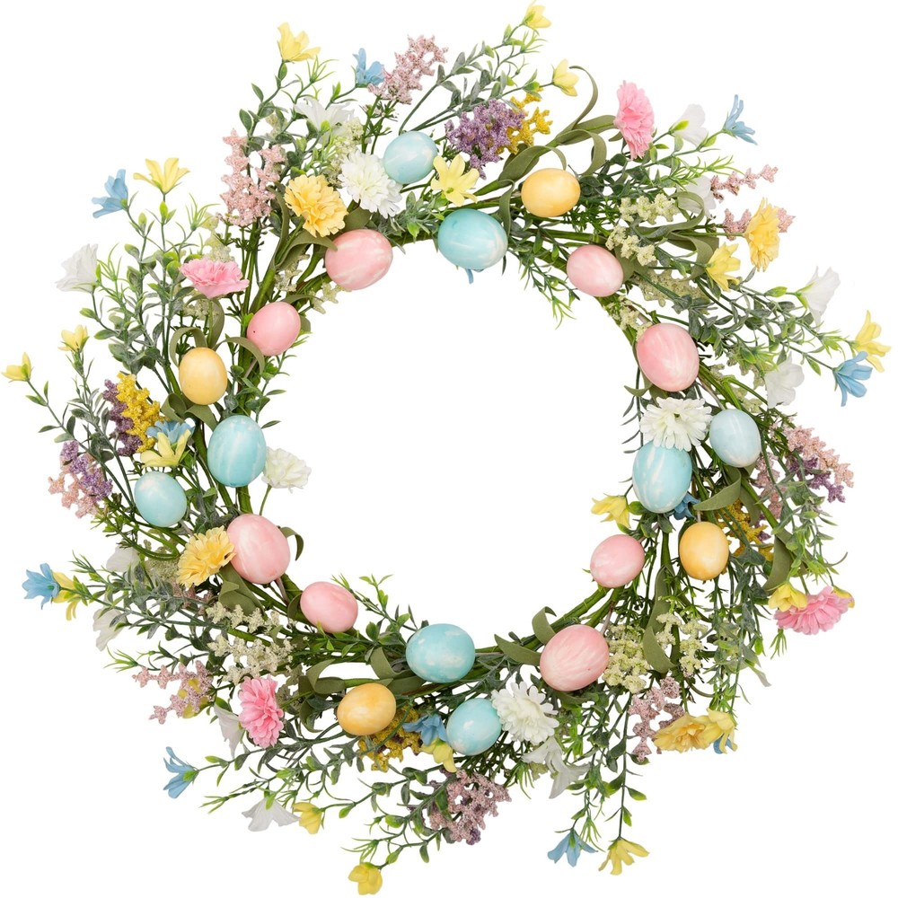 18 Inch Artificial Easter Egg Wreath for Front Door Spring Decor