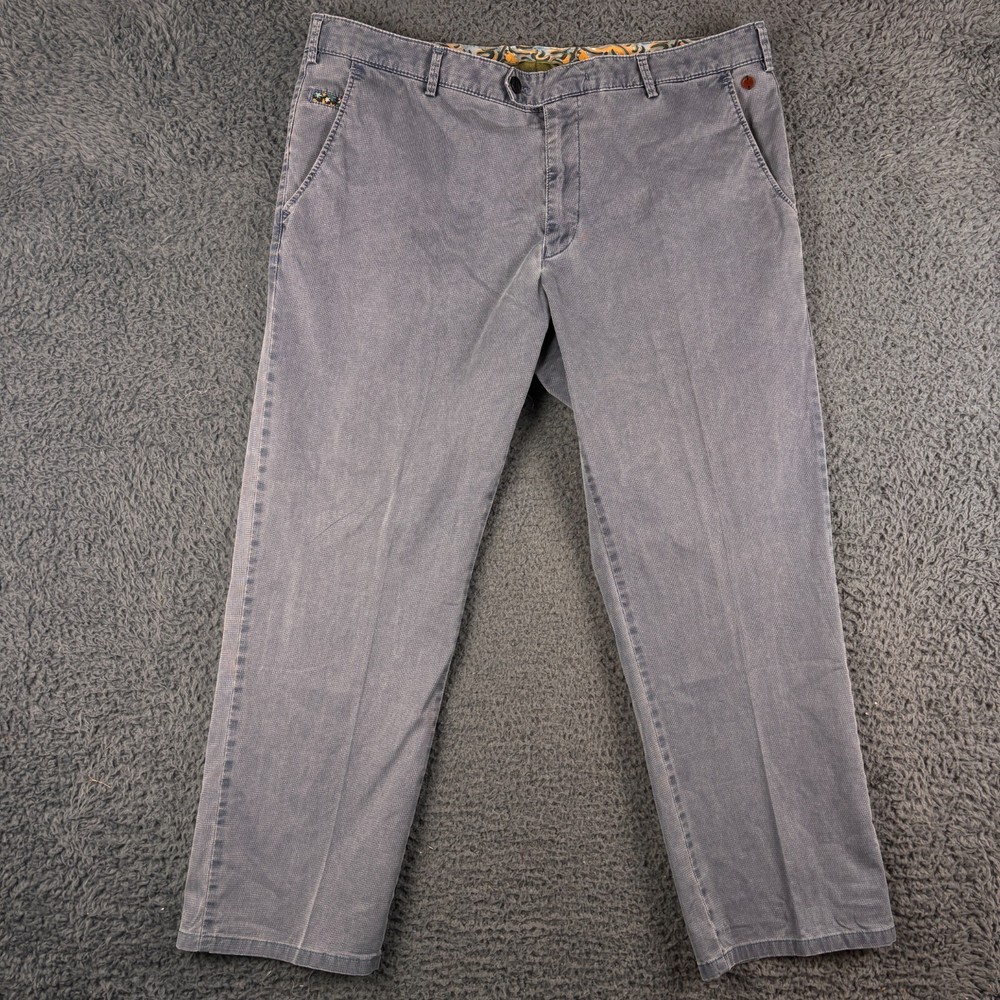 Meyer Mens Blue Cotton Pleated Trousers W40 L27 Straight Fit Office Work Smart Roma Style