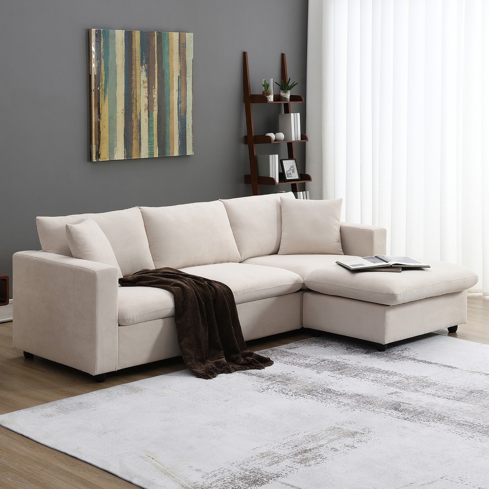 New 100.4x64.6 Modern L-Shaped Sectional Sofa and Couch Set with Video