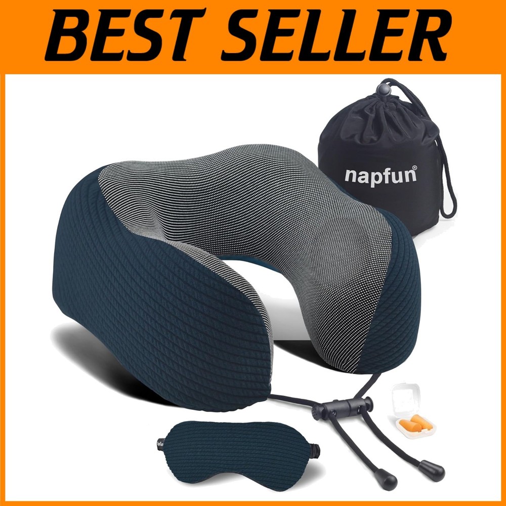 Medium Firm Travel Neck Pillow with Accessories for Airplane Comfort