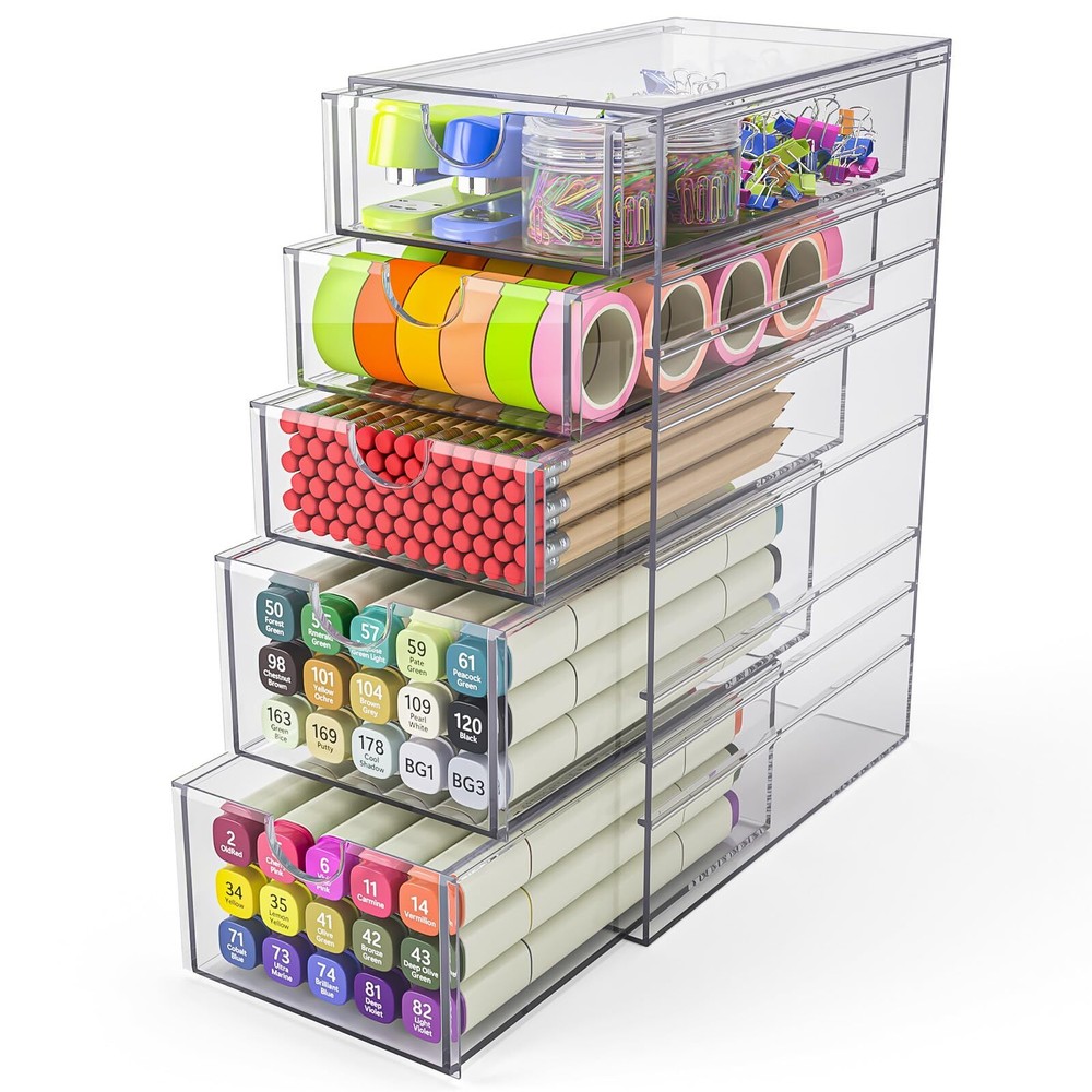 5 Tier Acrylic Desk Organizer Drawers, Acrylic Makeup Hair Accessories Organi...
