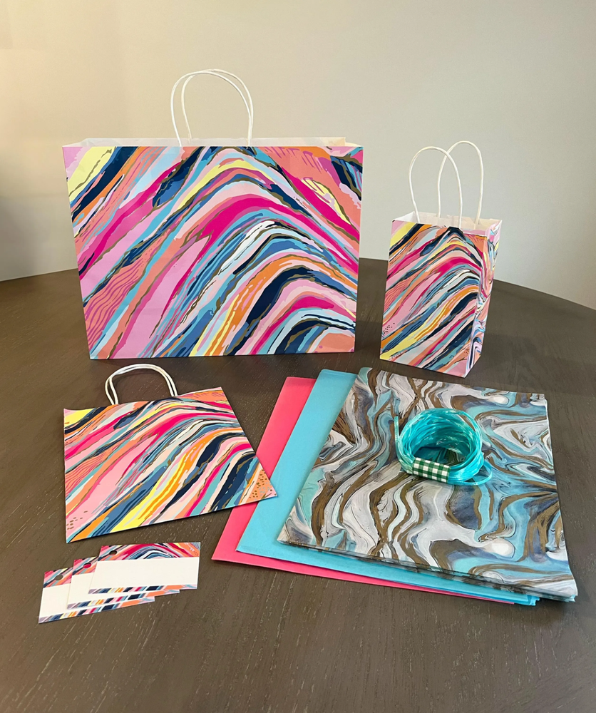 PAINTED DESERT Gift Bag Bundle with Tissue Paper, Gift Tags, Raffia Ribbon