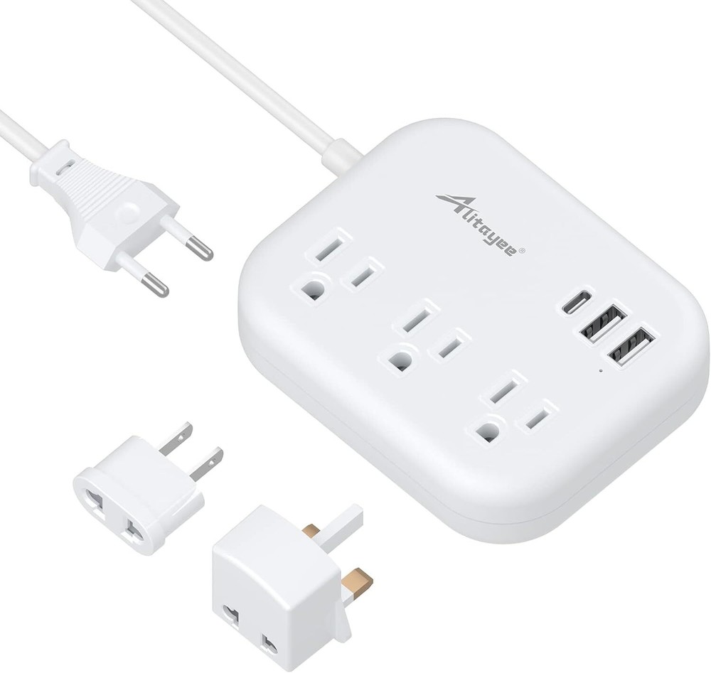 European Travel Plug Adapter, Alitayee EU/UK/US Power Strip with white-image