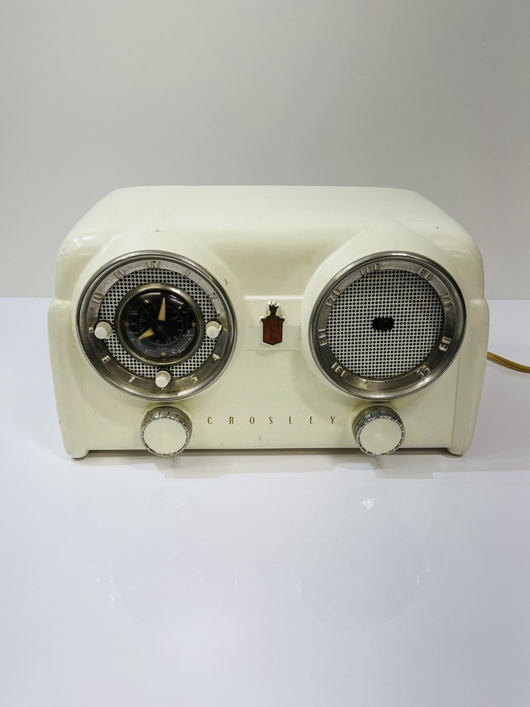 1950s Crosley D-25-WE Tube Radio with Clock Dashboard Working No Emblem Video Demo  