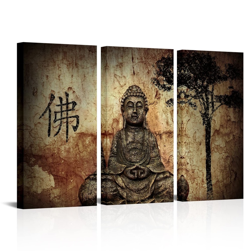 Visual Art Decor Buddhist Love 3pcs Framed and Ready Wall Hang Buddha Canvas ...-image