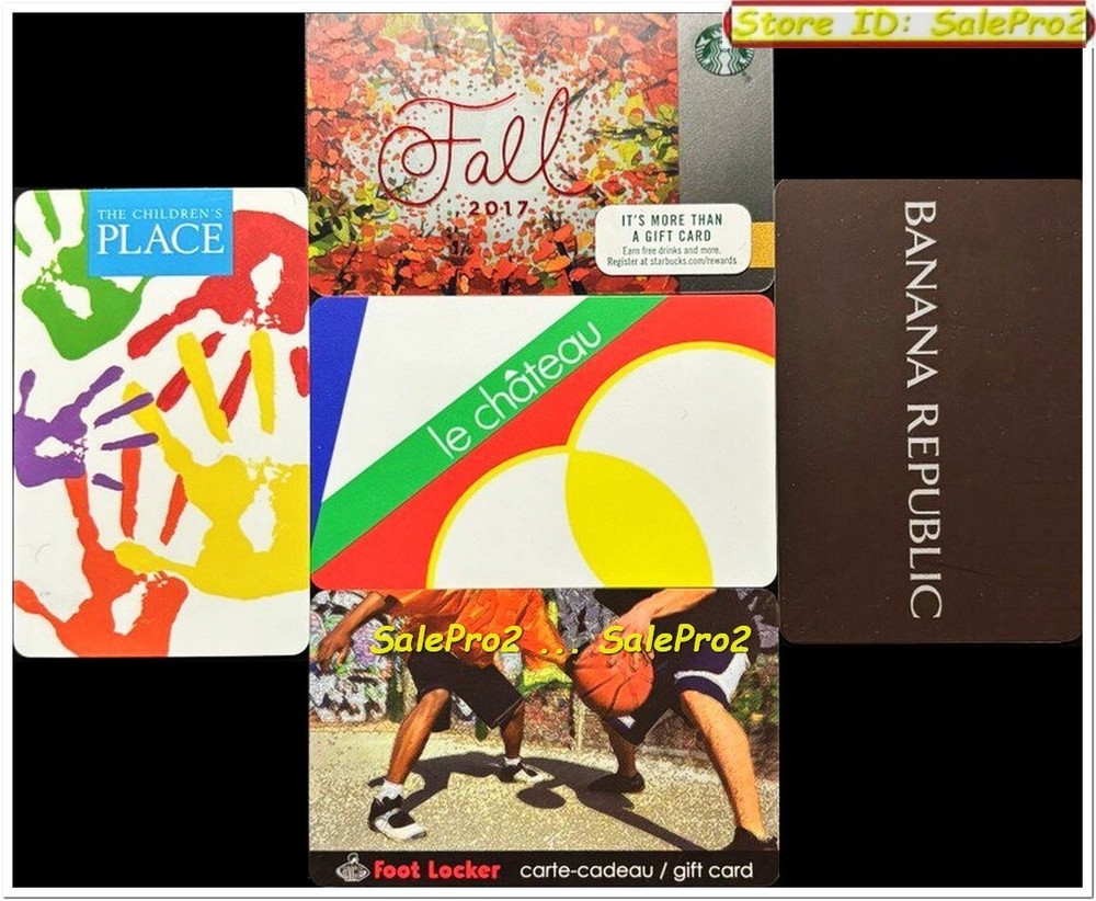 5 Starbucks 2017 Foot Locker Banana Republic Children's Place Collectible Gift Card Lot