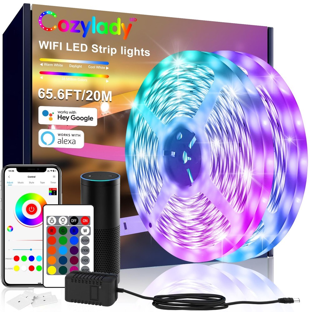 65.6ft Smart Led Strip Lights for Bedroom, Work with Alexa,5050 RGB Color Cha...