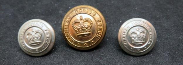 Winnipeg Police Force 3 Brass/Silvertone Post-WWII Uniform Buttons Queens Crown