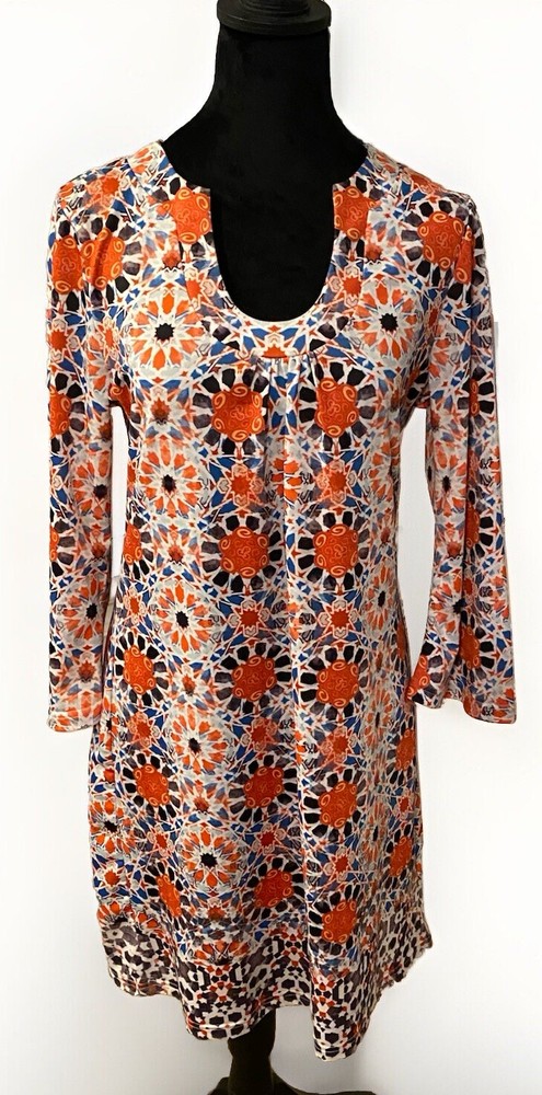 Aryeh Tunic Dress Size M.Pink White Paisley 100% Rayon