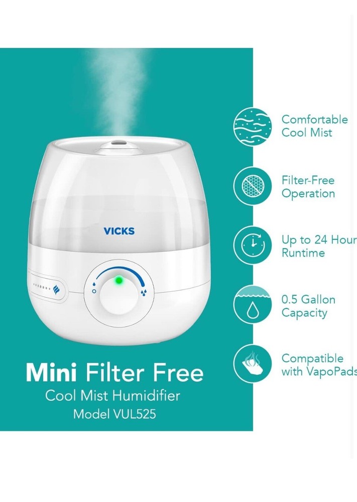 Vicks Mini Filter Free Cool Mist Humidifier, Small Room – Variable White