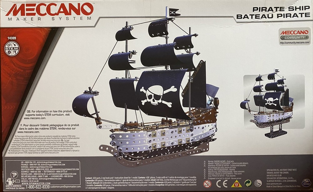 Meccano Elite Pirate Ship Model Set 630 Parts Real Metal