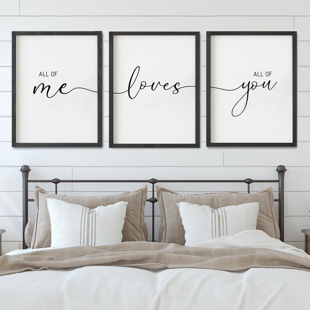 Set of 3 Framed Farmhouse All of Me Loves All of You Sign 11x14” Above Bed Wa...