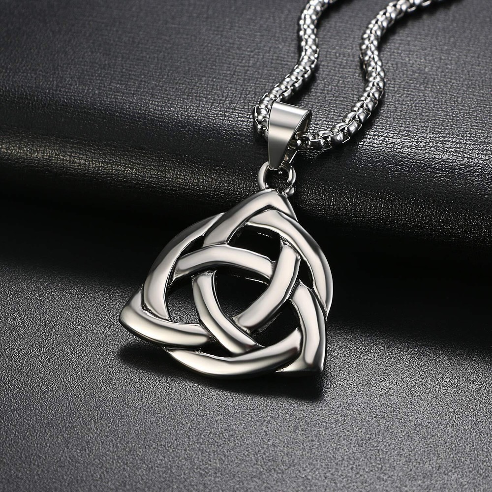 Men Women Triquetra Knot Necklace Stainless Steel Celtic Pendant Chain Gift