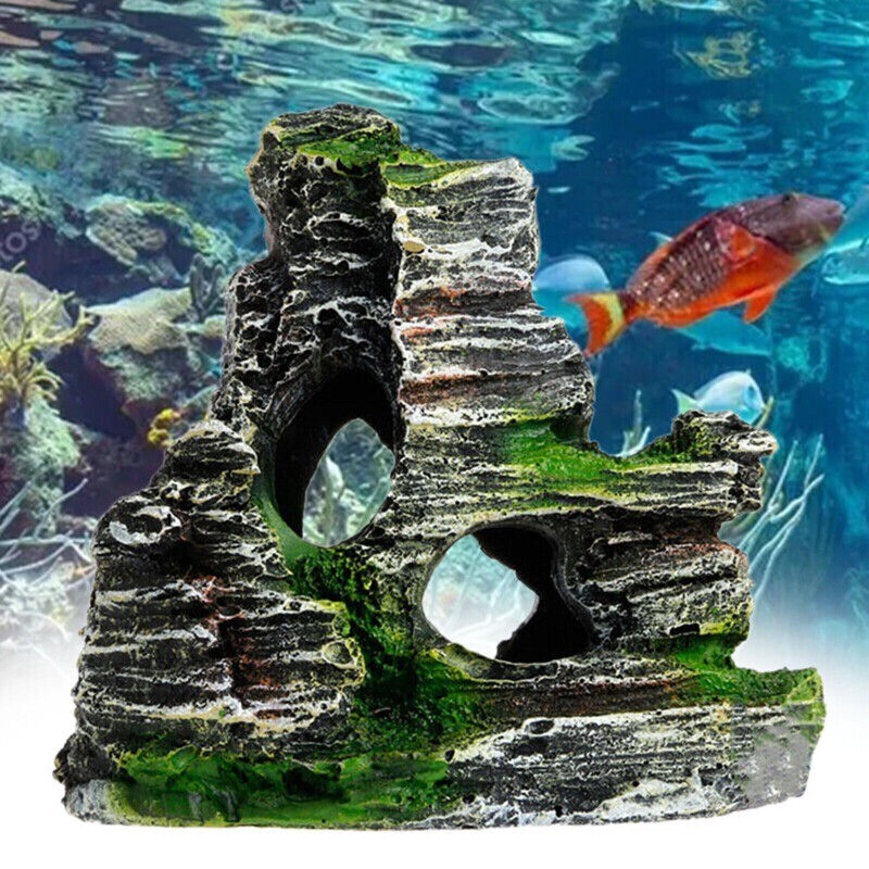 USA Aquarium Ornament Rockery Hiding Mountain Cave Home Fish Tank Decor Resin