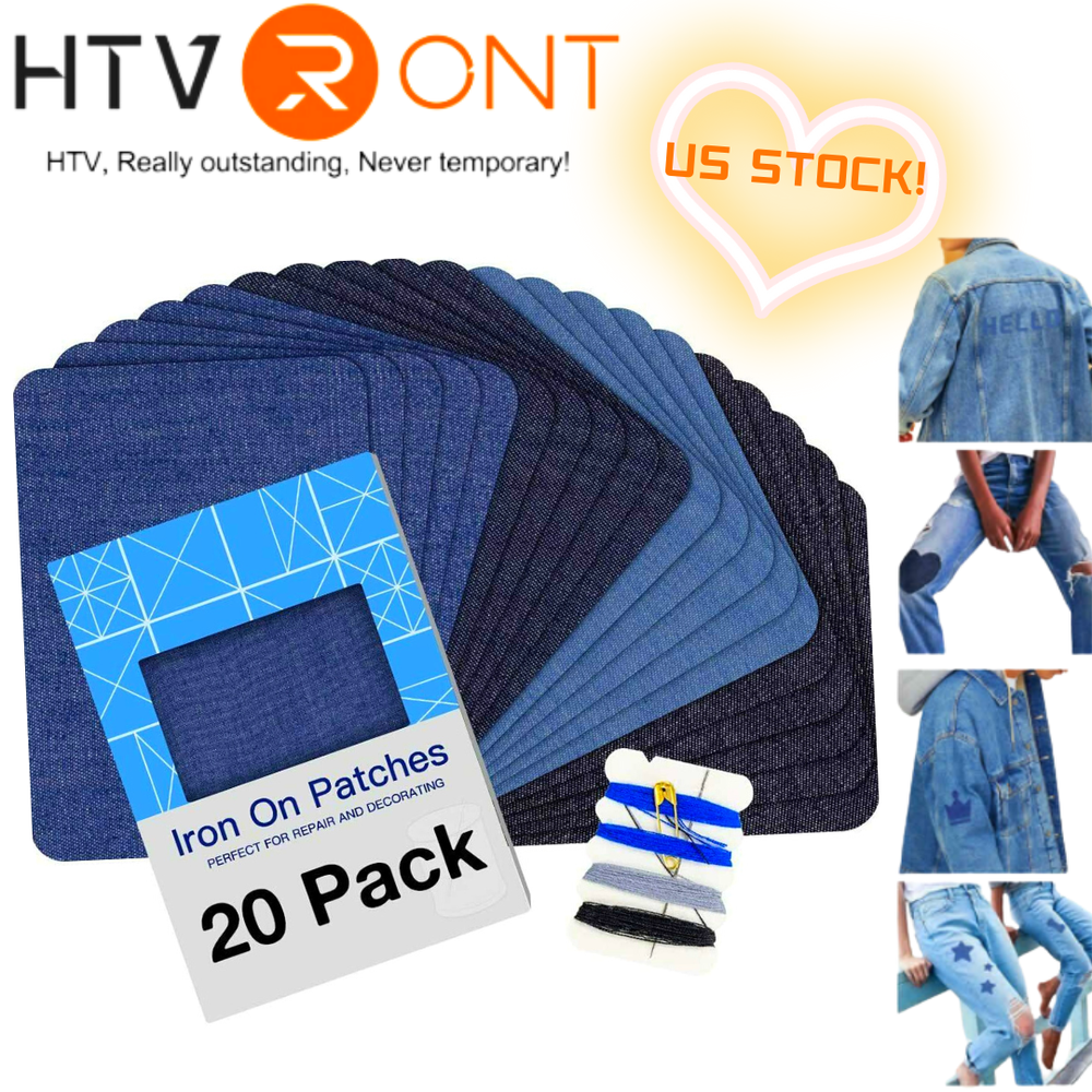 20x Blue Denim Iron on Mending Patches Jeans Patches Repairment - 4 Colors