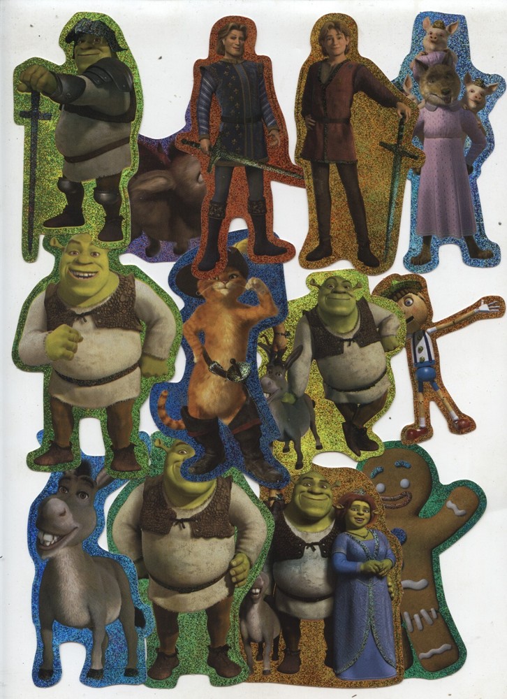 Lot of 13 2007 Shrek The Third  Vending Machine Prismatic Stickers