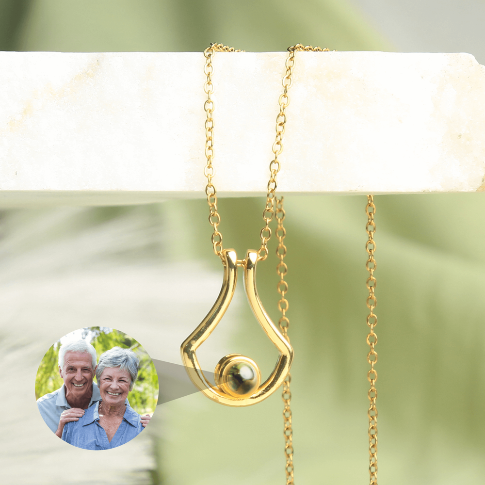 Personalized U-Shaped Projection Photo Necklace • Custom Photo Pendant for Mama