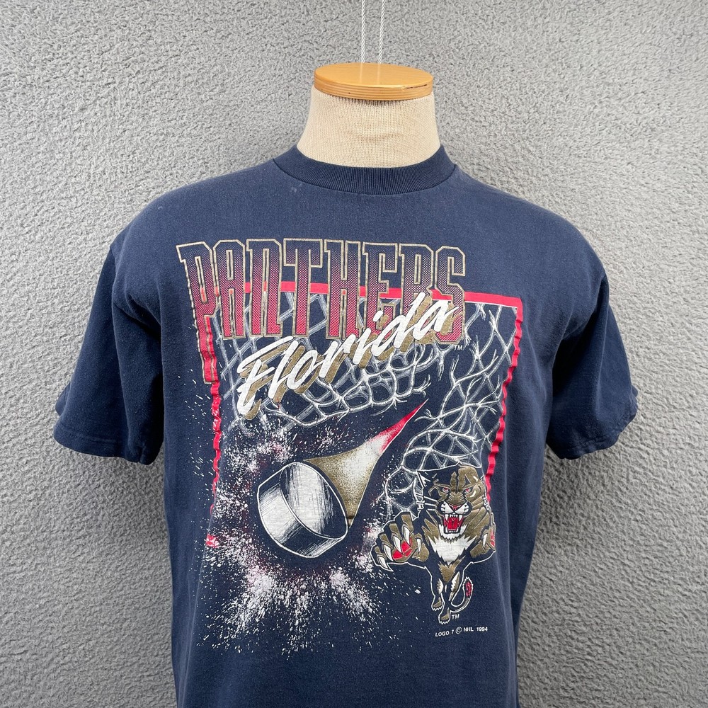 Vintage 90s Florida Panthers Shirt Mens Large Blue Logo 7 NHL Hockey 1994