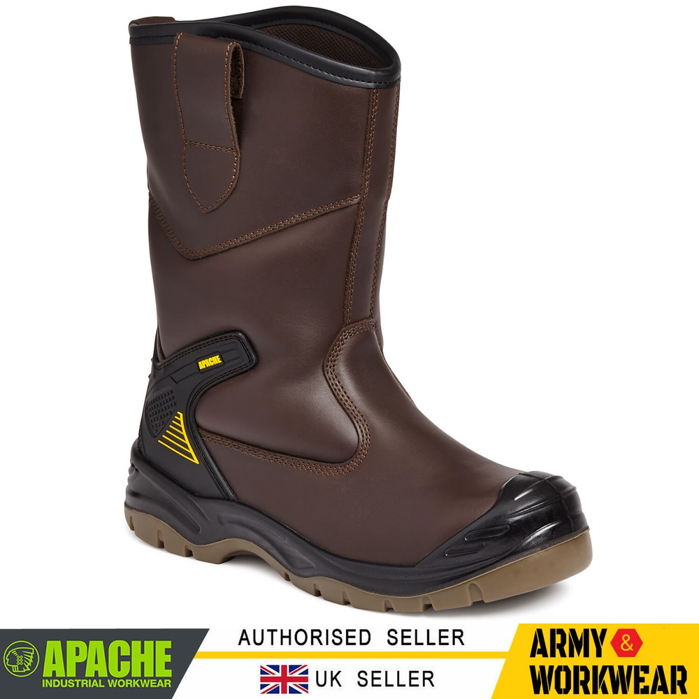 Apache Boots Brown Leather Waterproof Safety Rigger Steel Toe Cap & Midsole