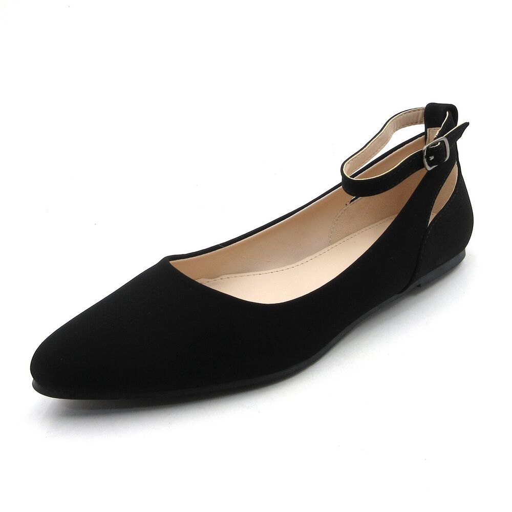Glaze Women's Casual Ankle Strap Pointed Toe Ballet Flats Shoes