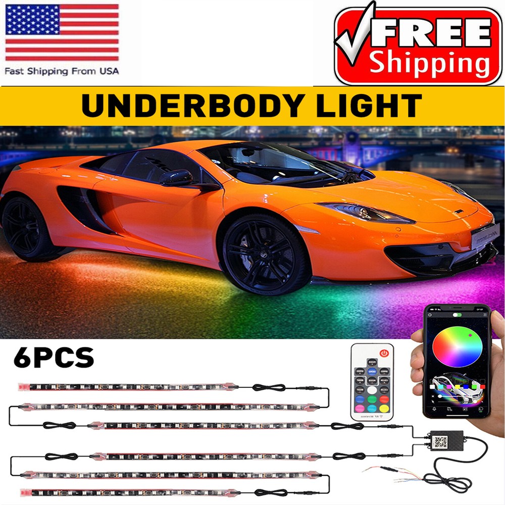 6Pc Car RGB LED Underglow Smart Light Neon Strips Accent Kit Dream Color Chasing