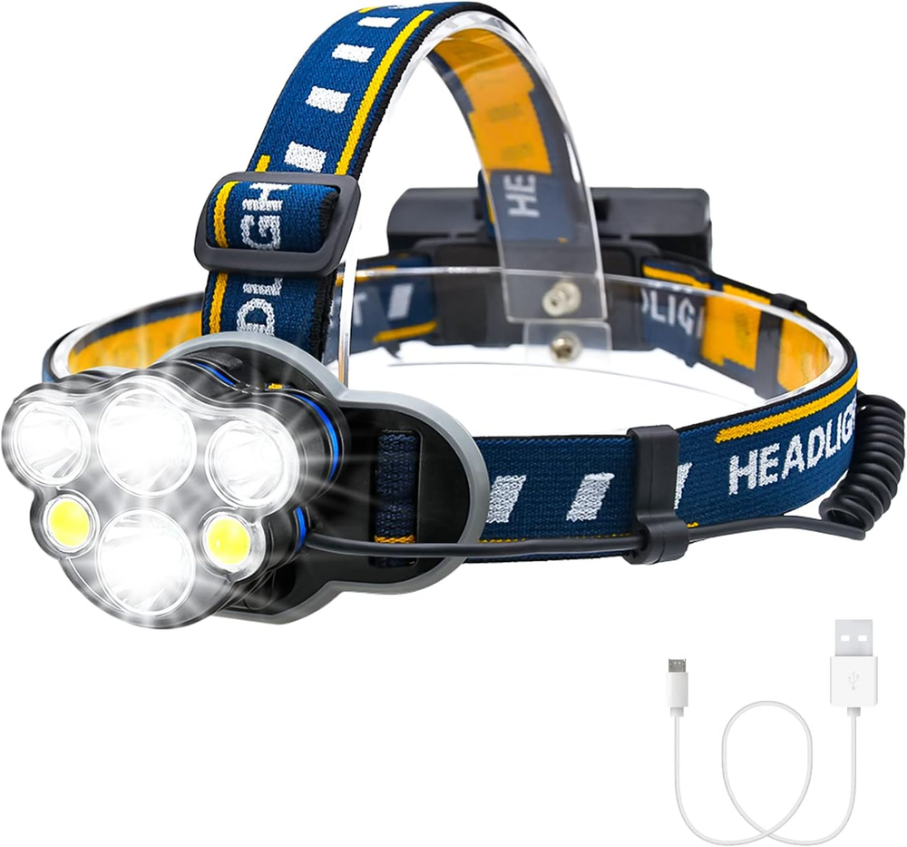 LED Headlamp Rechargeable, 1000 High Lumen Headlight, 6 Leds 8 Light Modes, Adju