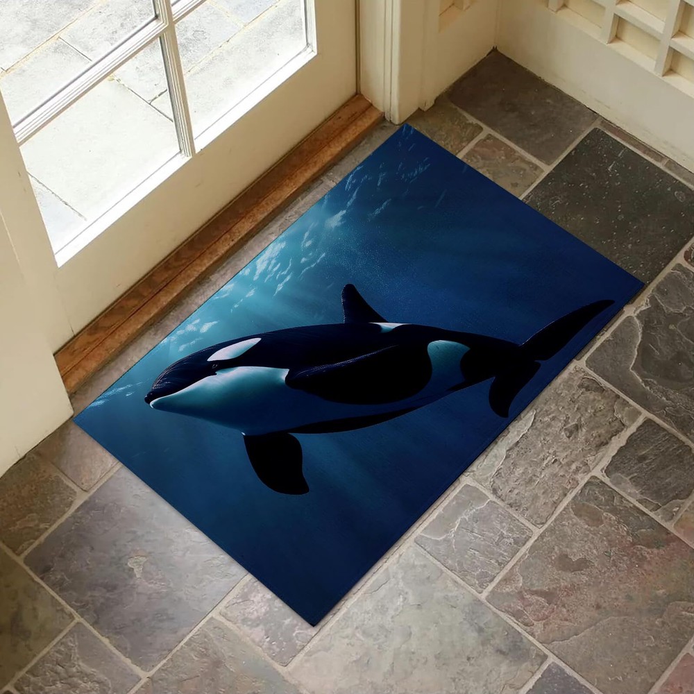 Orca Whale Indoor Non-Slip Door Mat 17x29.5 Inch Underwater Scene Floor Rug
