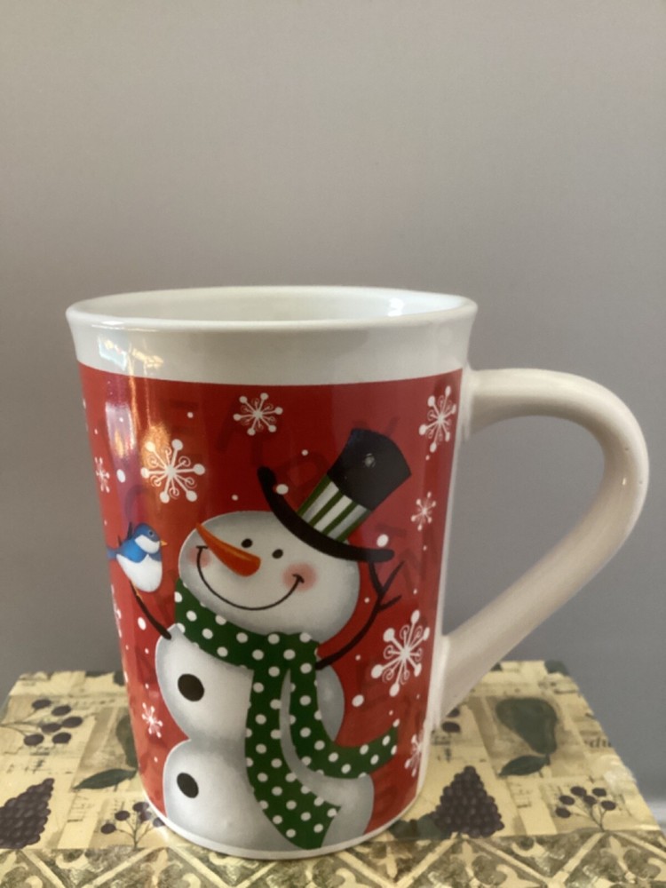 Snowman and Blue Jay Winter Bird Themed Hot Drink Mug