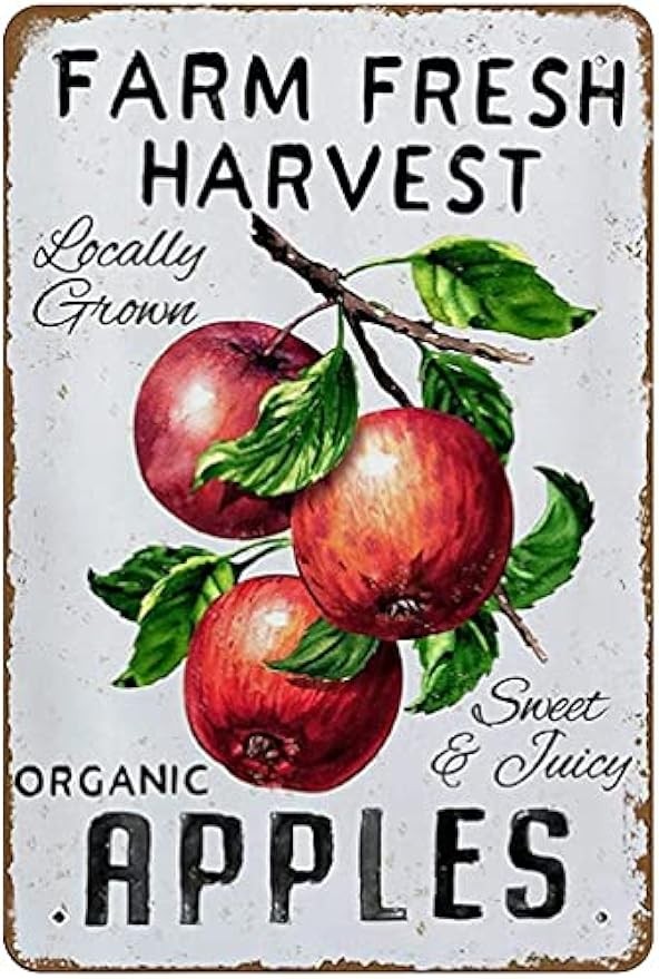 Vintage Farm Fresh Apples Fruit Painting Metal Tin Sign 8x12 for Orchard Decor