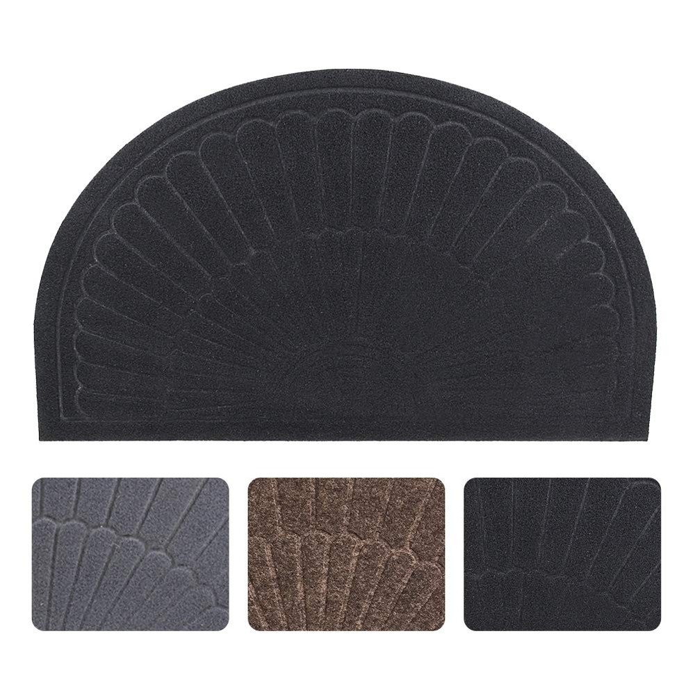Black Half Circle Door Mat Indoor Entrance Welcome Mats Outdoor Rubber Back
