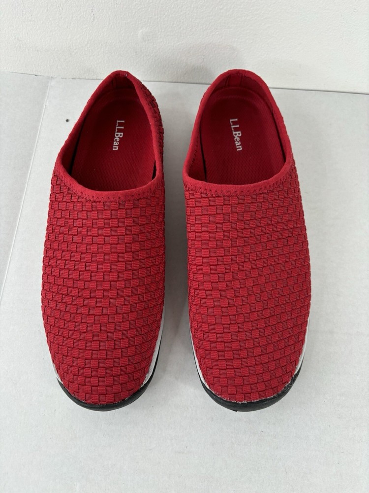 LL Bean Shoes Womens 8.5 Red Waffle Knit Mesh Slide On Clog Comfort