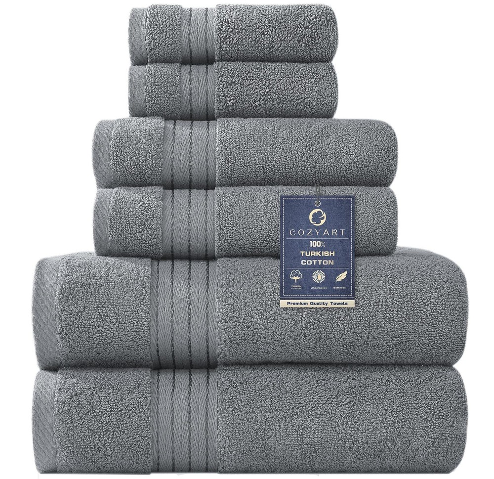 Turkish Cotton 6-Piece Towel Set 650 GSM Soft Absorbent Luxury Bath Towels