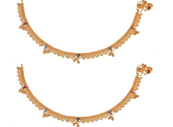 women Ghungroo Payal Gold Plated Anklets Thin Size Gifted Payal-image