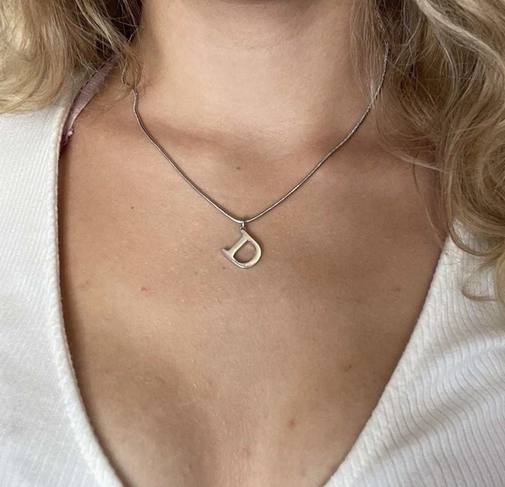 Dior D Charm Silver Plated Snake Chain Pendant Necklace Elegant Design