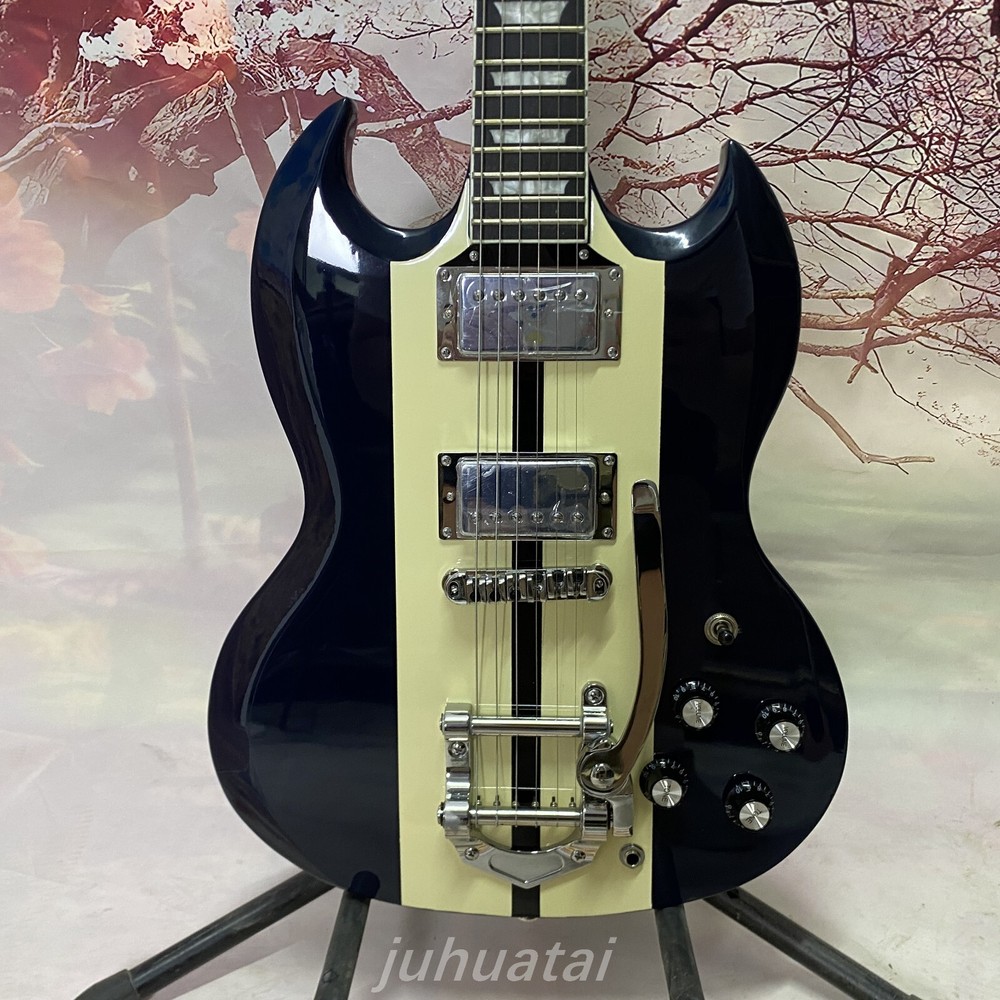 Custom SG Blue and White Jazz electric guitar chrome hardware Us shipping