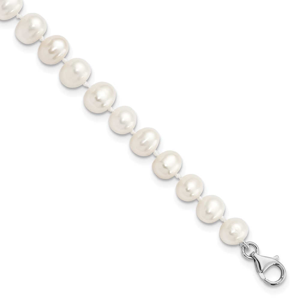 Sterling Silver 7-8mm Cultured Pearl and Cubic Zirconia Anklet 8.5