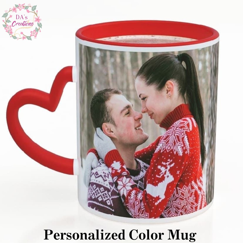 Custom Coffee Mug Heart Handle Name Logo Picture Text Gift Valentine Anniversary