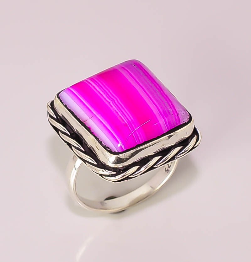 Natural Pink Lace Onyx Handmade 925 STERLING SILVER PLATED BAND RING 7.75