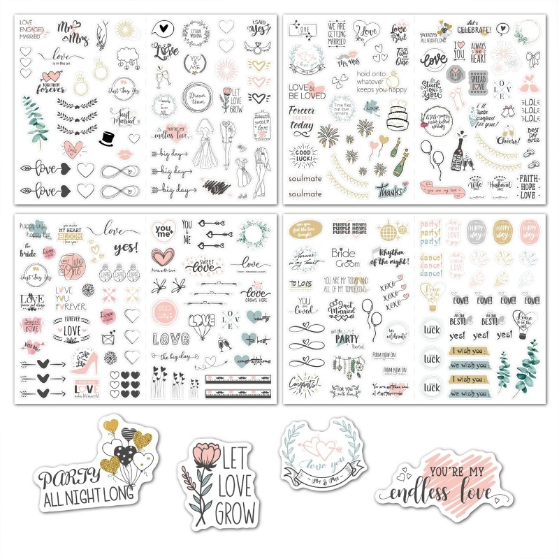 4 Sheets Romantic Wedding Stickers Wedding Planning Stickers for Scrapbooking