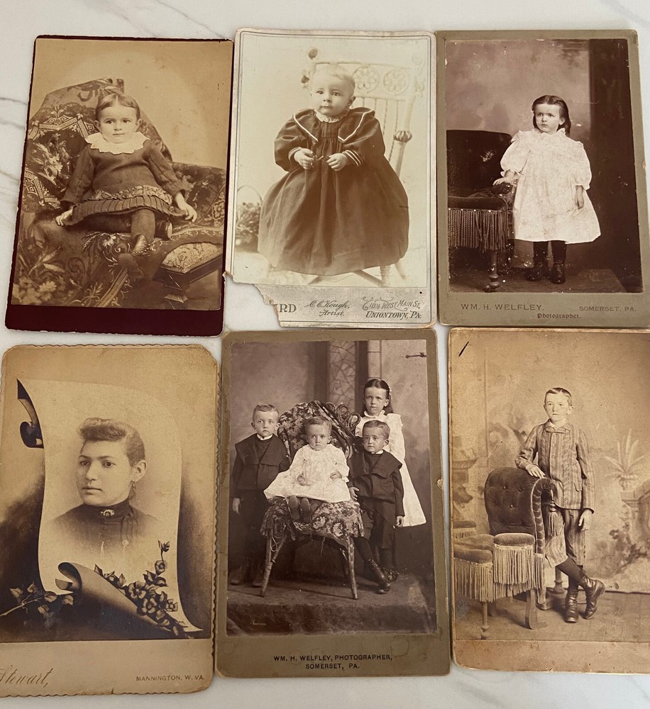 6 Victorian cabinet cards of children by PA & WV photographers